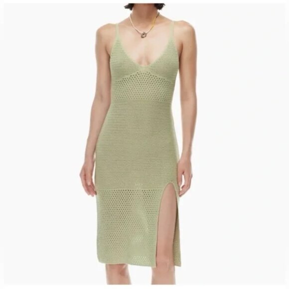 Aritzia Wilfred Evie Crochet Midi Dress Sage Pale Green Size Small - Picture 4 of 11